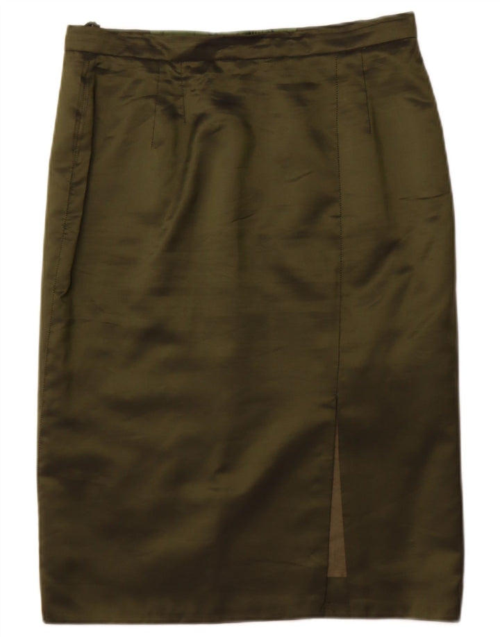 VINTAGE Womens Straight Skirt EU 36 Small W30  Khaki Acetate