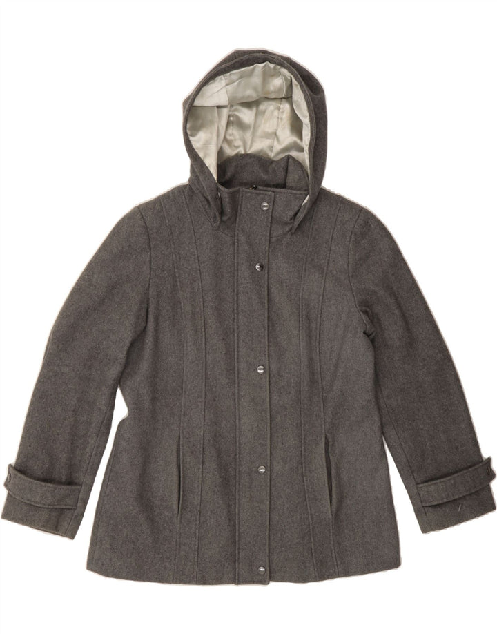 CALVIN KLEIN Womens Hooded Overcoat UK 12 Medium Grey Wool Vintage Calvin Klein and Second-Hand Calvin Klein from Messina Hembry 