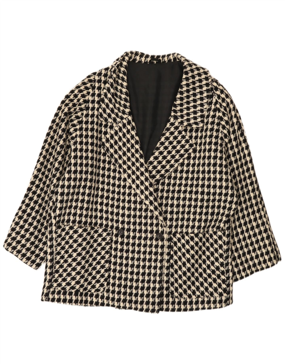 VINTAGE Dame Oversized Blazer Jacket UK 20 2XL Sort Houndstooth