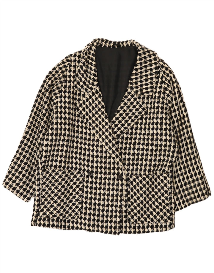 VINTAGE Dame Oversized Blazer Jacket UK 20 2XL Sort Houndstooth