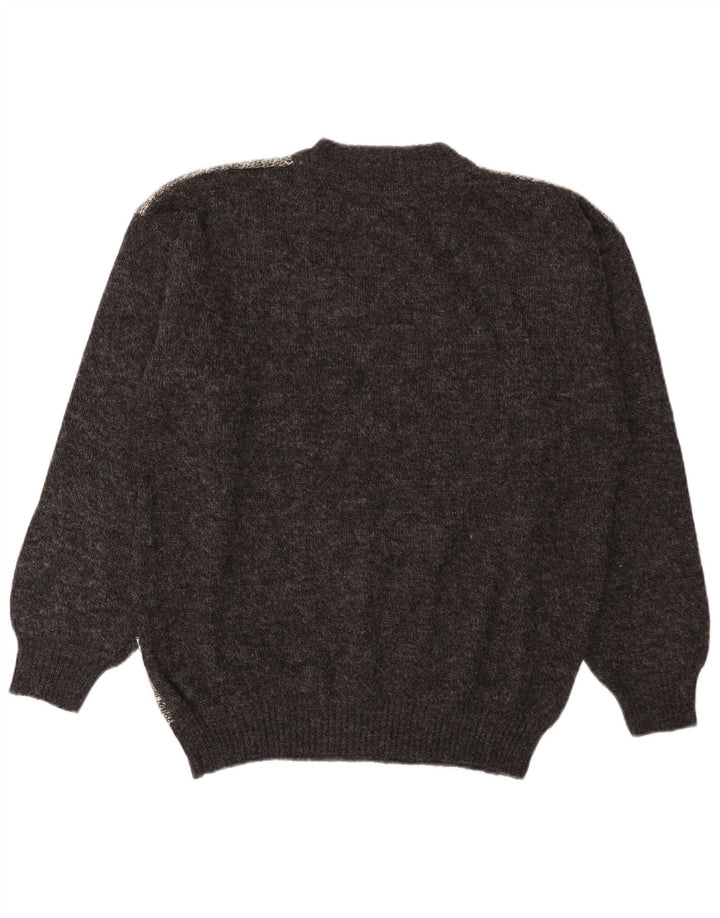 Vintage Herre Crew Neck Jumper Sweater IT 52 Stor Grå Colourblock Uld