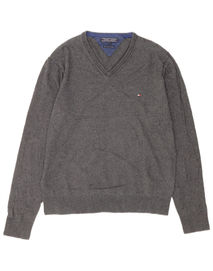 Tommy Hilfiger Herre V-hals sweater Stor Grå Bomuld
