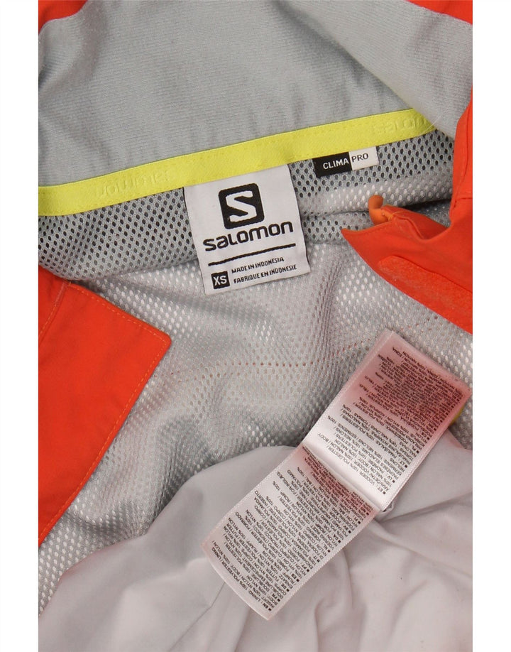 SALOMON Regnjakke med hætte til kvinder UK 6 XS Orange Colourblock Polyester