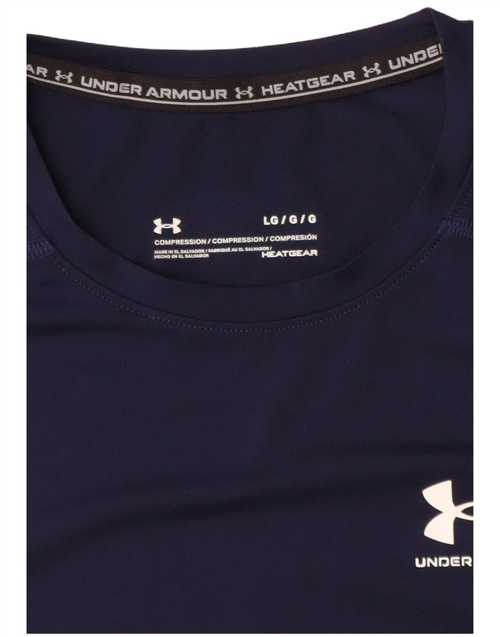 UNDER ARMOUR Herre Heat Gear T-Shirt Top Large Navy Blue Synthetic