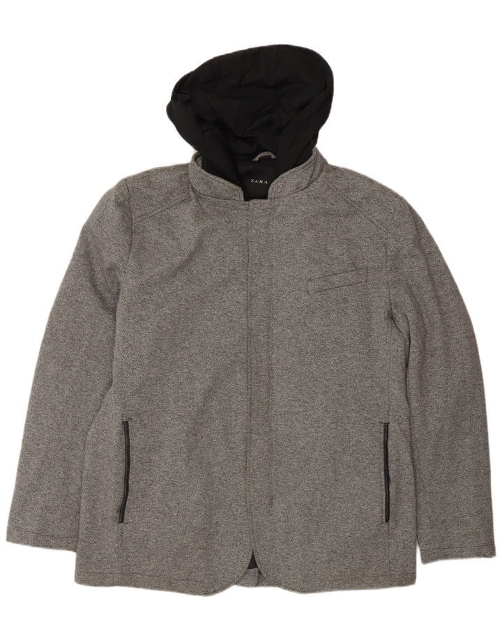 Zara Herre Hooded Bomber Jacket UK 42 XL Grå Polyester