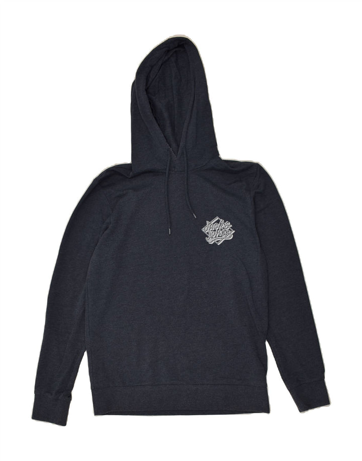 JACK & JONES Mens Graphic Hoodie Jumper Medium Navy Blue Cotton | Vintage Jack & Jones | Thrift | Second-Hand Jack & Jones | Used Clothing | Messina Hembry 