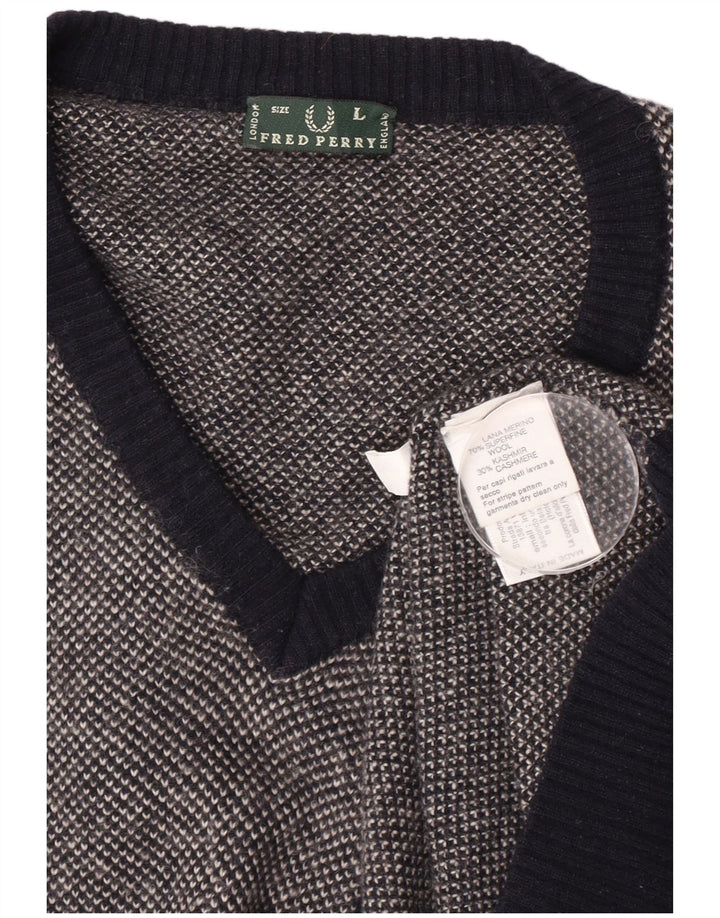 Fred Perry Herre V-hals sweater Stor marineblå plettet uld