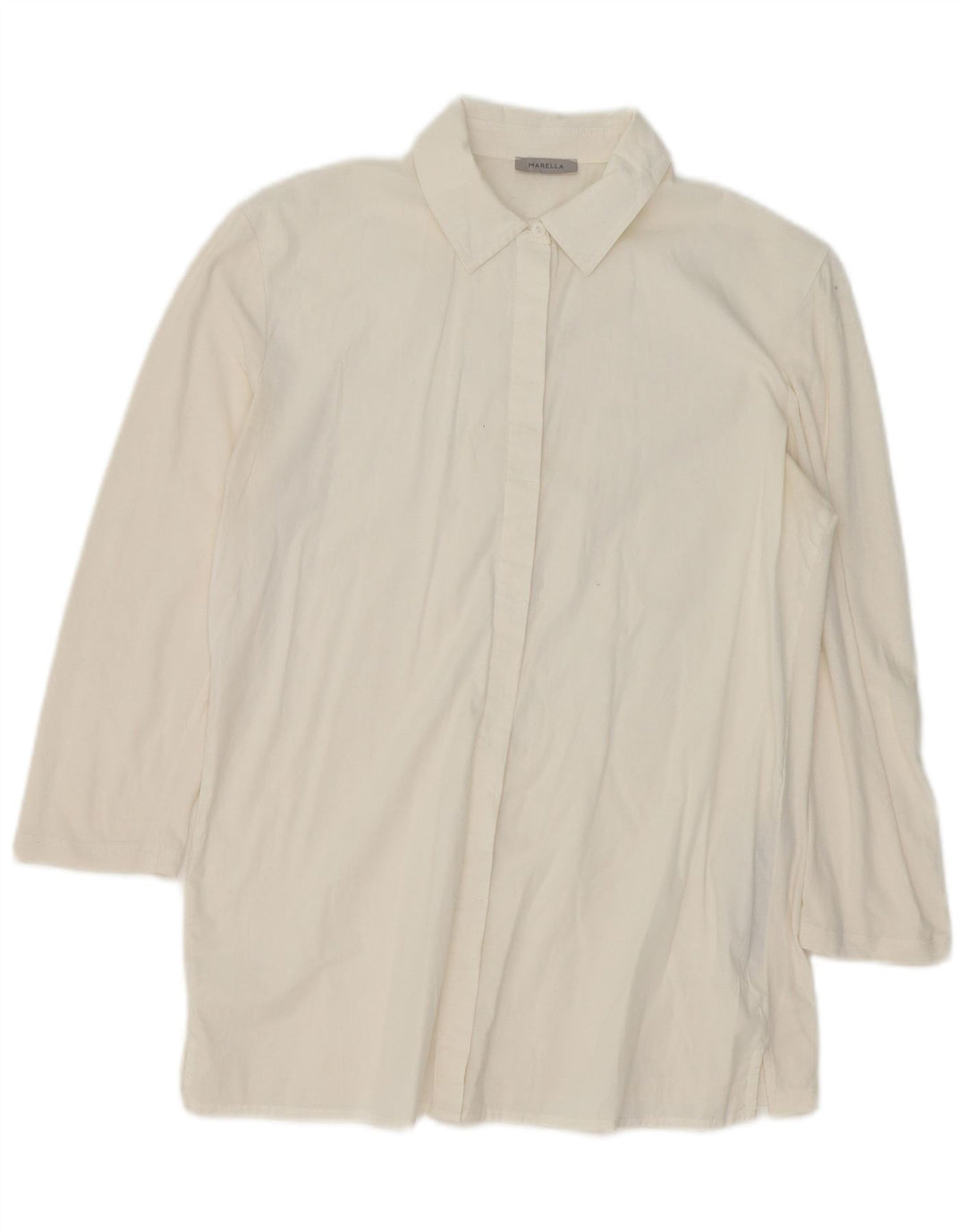 Marella Dame Longline Shirt Bluse UK 16 Large Off White Bomuld