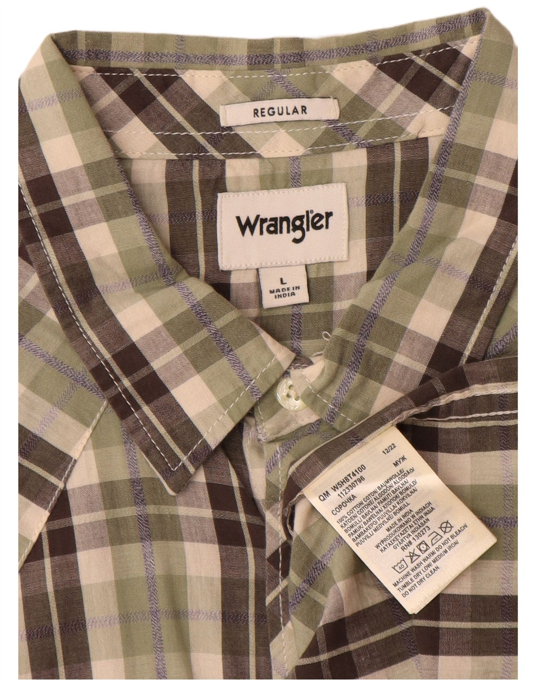 Wrangler kortærmet herreskjorte med normal pasform Stor kaki ternet bomuld
