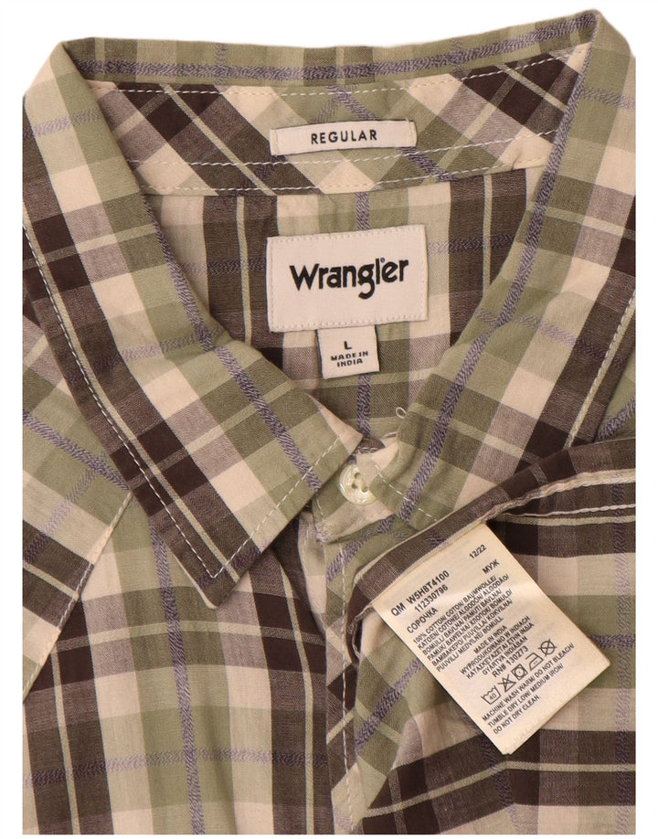 Wrangler kortærmet herreskjorte med normal pasform Stor kaki ternet bomuld