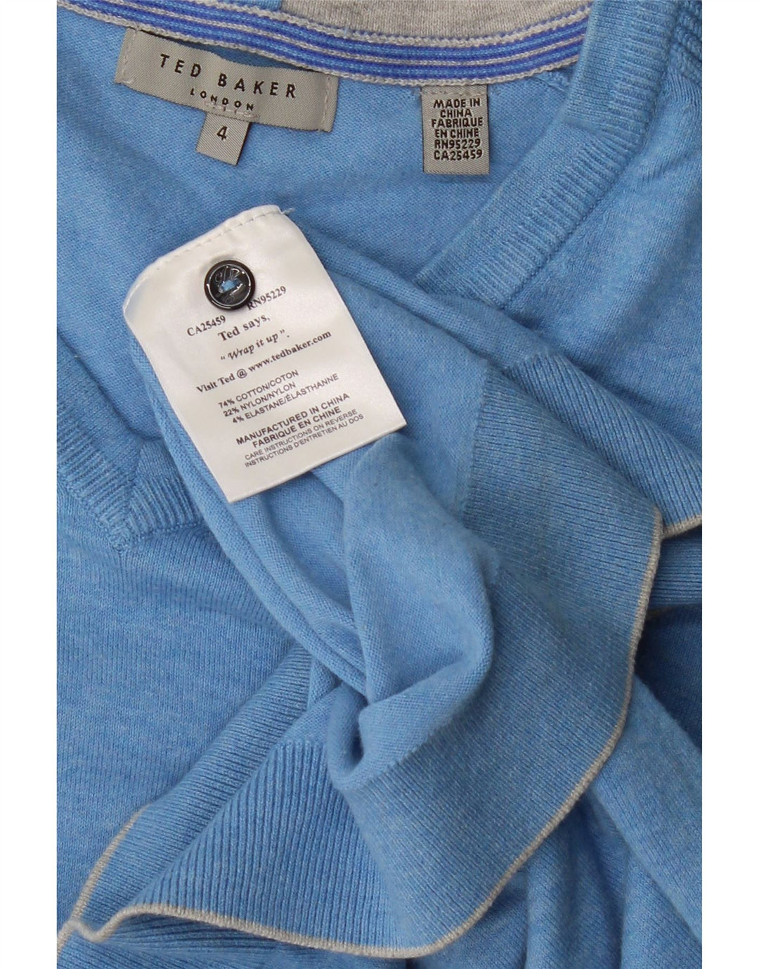 TED BAKER Herre V-hals sweater str. 4 Large Blue Flecked Bomuld