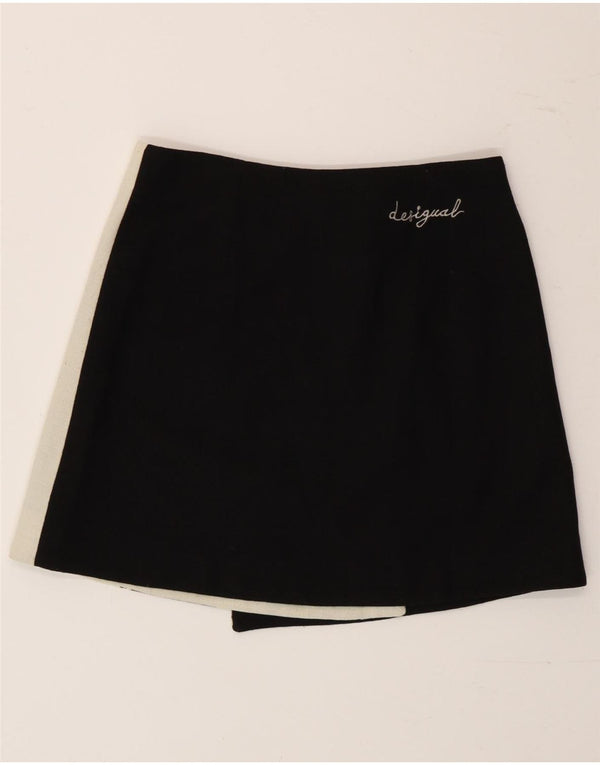Desigual Womens Wrap Mini Skirt EU 38 Medium W28 Black Floral Modern