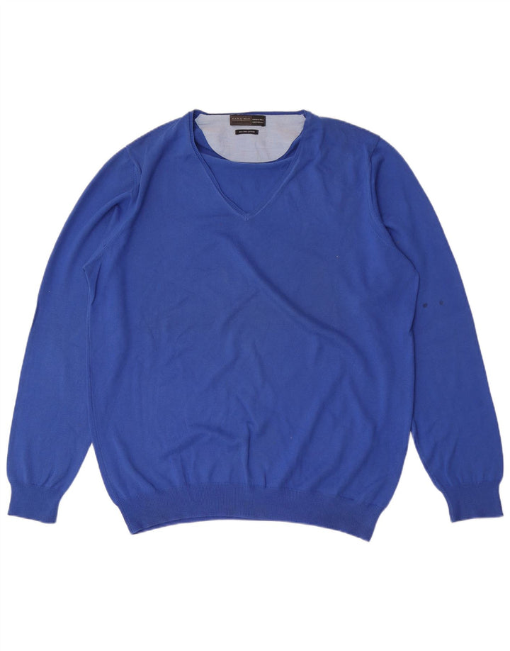 Zara Herre V-hals sweater XL Blå Bomuld