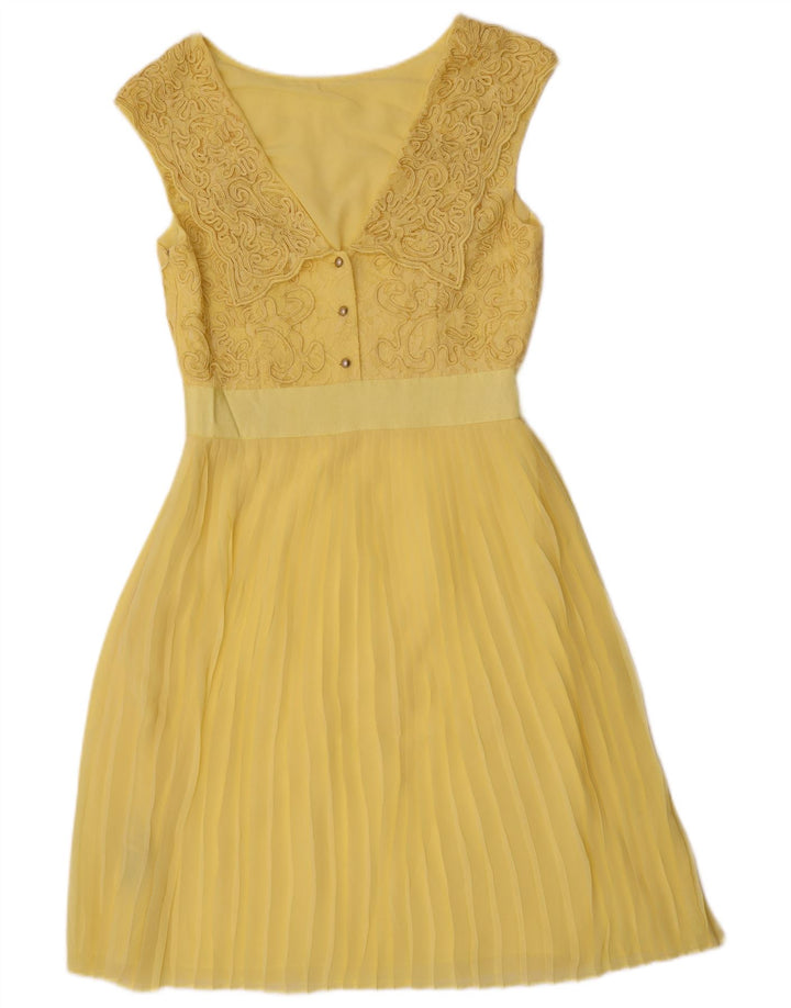 Ted Baker Dame Ærmeløs A-Line Kjole Størrelse 2 Small Yellow Floral