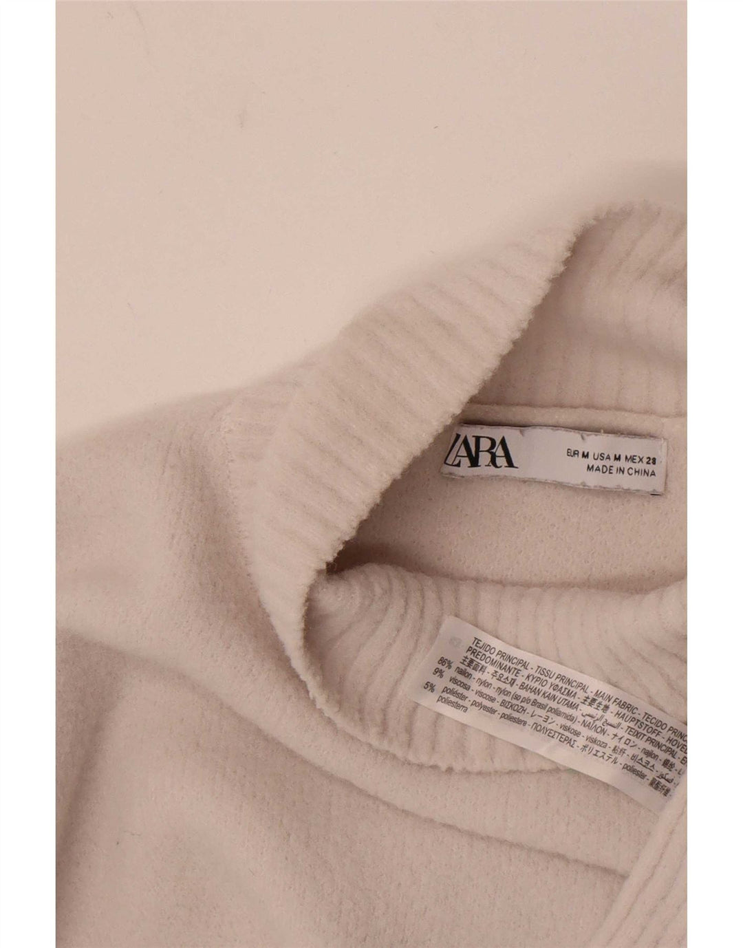 Zara Womens Crop Turtle Neck Jumper Sweater UK 12 Medium White Nylon