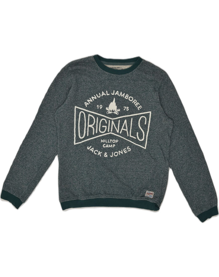 JACK & JONES Mens Graphic Sweatshirt Jumper Medium Green Cotton | Vintage Jack & Jones | Thrift | Second-Hand Jack & Jones | Used Clothing | Messina Hembry 