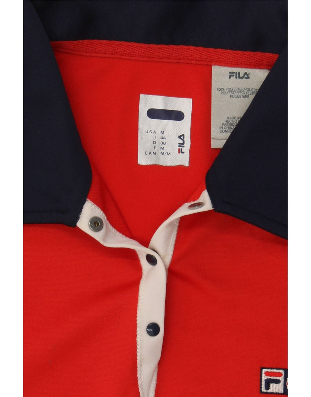 FILA Womens Sleeveless Polo Shirt UK 12 Medium Red Colourblock Polyester Vintage Fila and Second-Hand Fila from Messina Hembry 