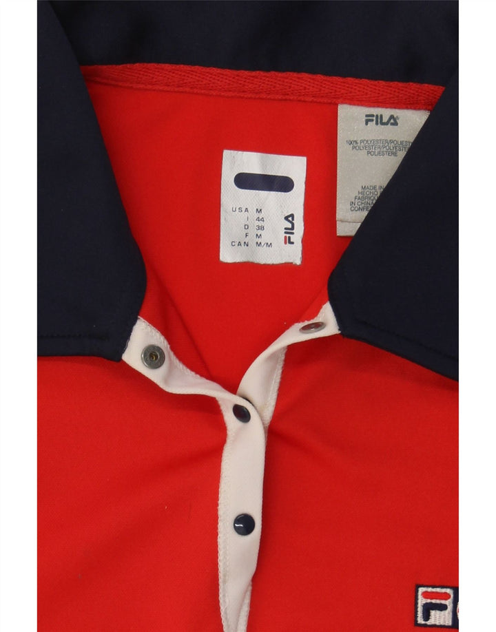 FILA Womens Sleeveless Polo Shirt UK 12 Medium Red Colourblock Polyester Vintage Fila and Second-Hand Fila from Messina Hembry 