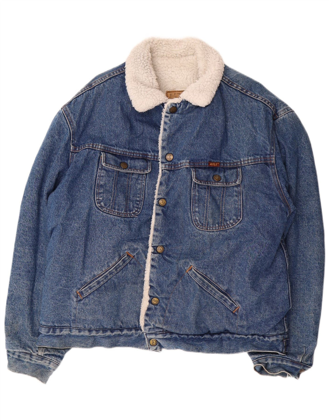 RIFLE Herre Sherpa Denim Jacket UK 44 2XL Blå Bomuld