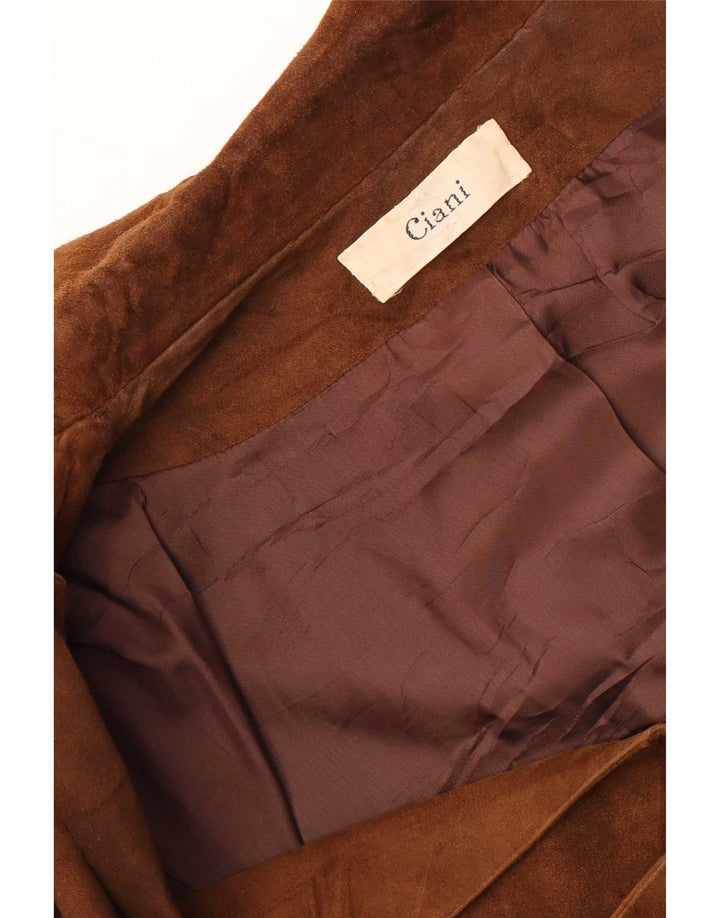 Vintage Kvinders Longline 1-Knaps Ruskinds Blazerjakke UK 10 Small Brun
