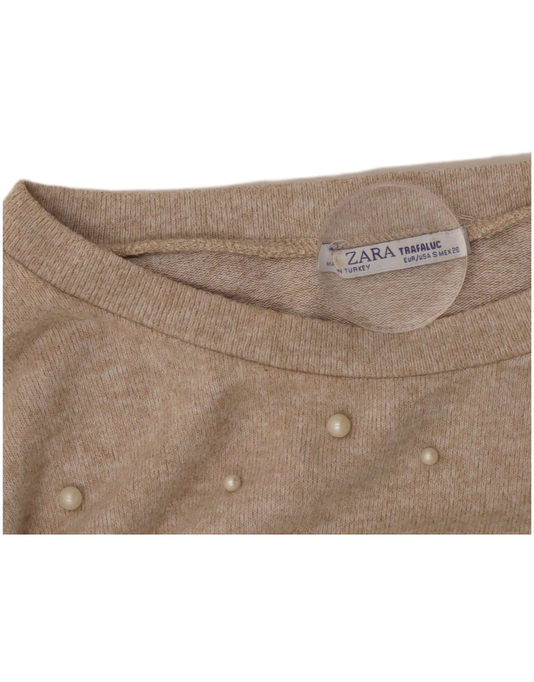 Zara Dame 3/4-ærmet bluse Top UK 10 Small Beige Spotted