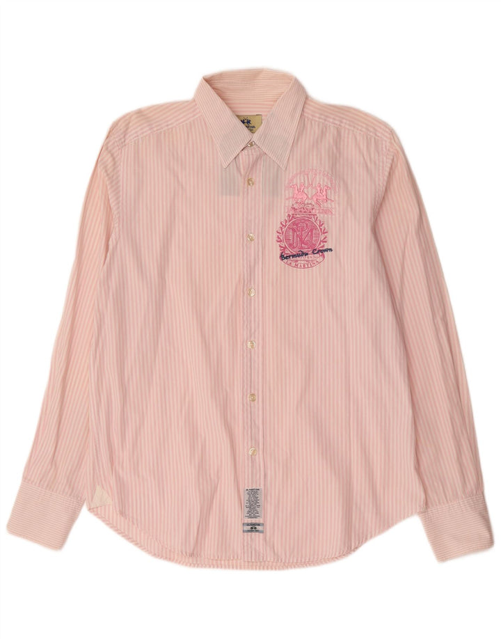 La Martina Herre grafisk skjorte stor pink nålestribe