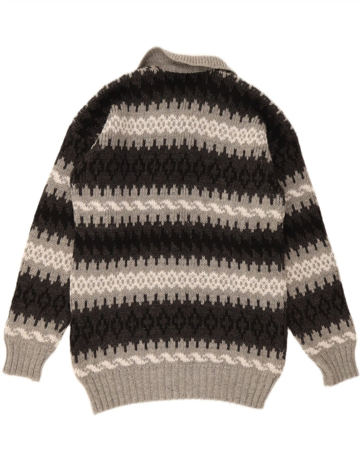 Vintage herre polo hals sweater stor grå geometrisk