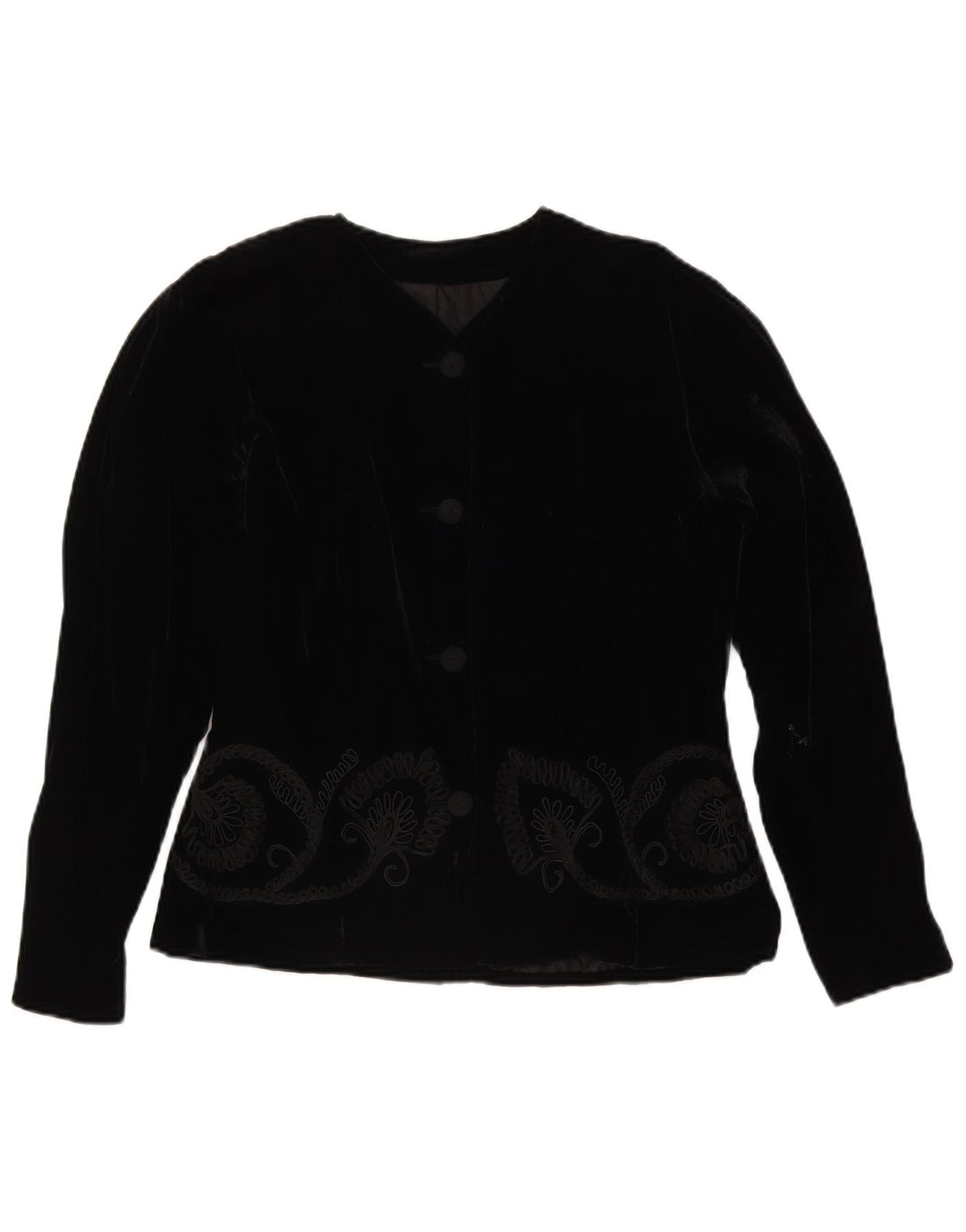 Vintage Dame 4 Button Velvet Blazer Jacket UK 14 Medium Black Floral