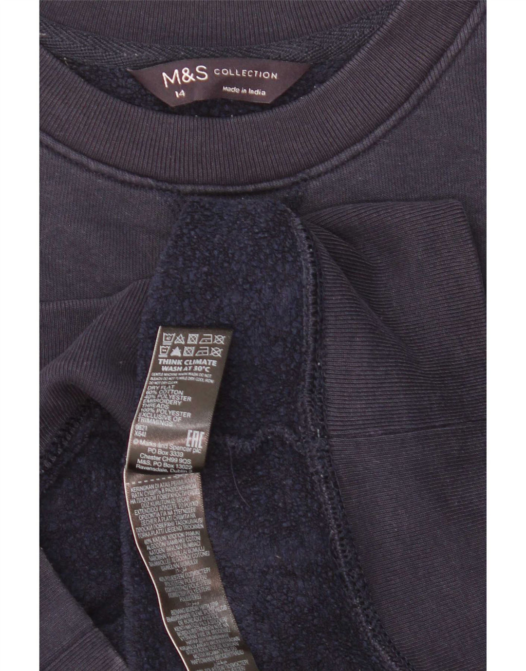 Marks & Spencer Dame Grafisk Sweatshirt Jumper UK 14 Large Navy Blue