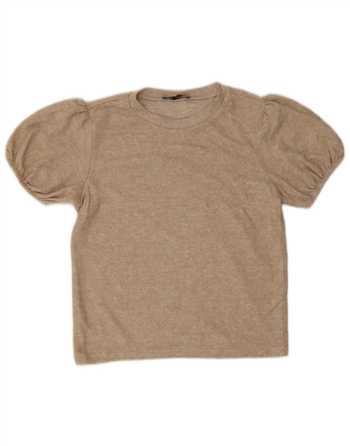 Zara Dame Bluse Top UK 12 Medium Beige
