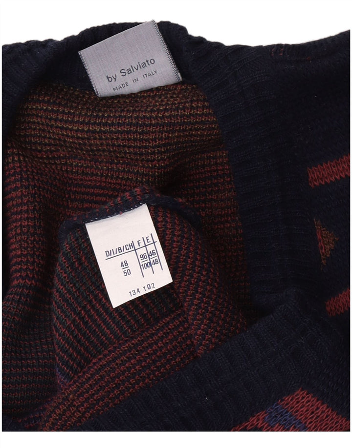 Vintage herre cardigan sweater IT 48/50 Medium Marineblå Geometrisk