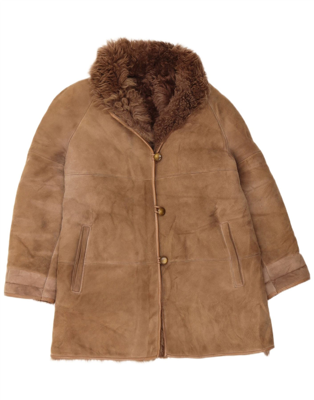 Vintage Dame Shearling Coat EU 42 Large Beige Shearling