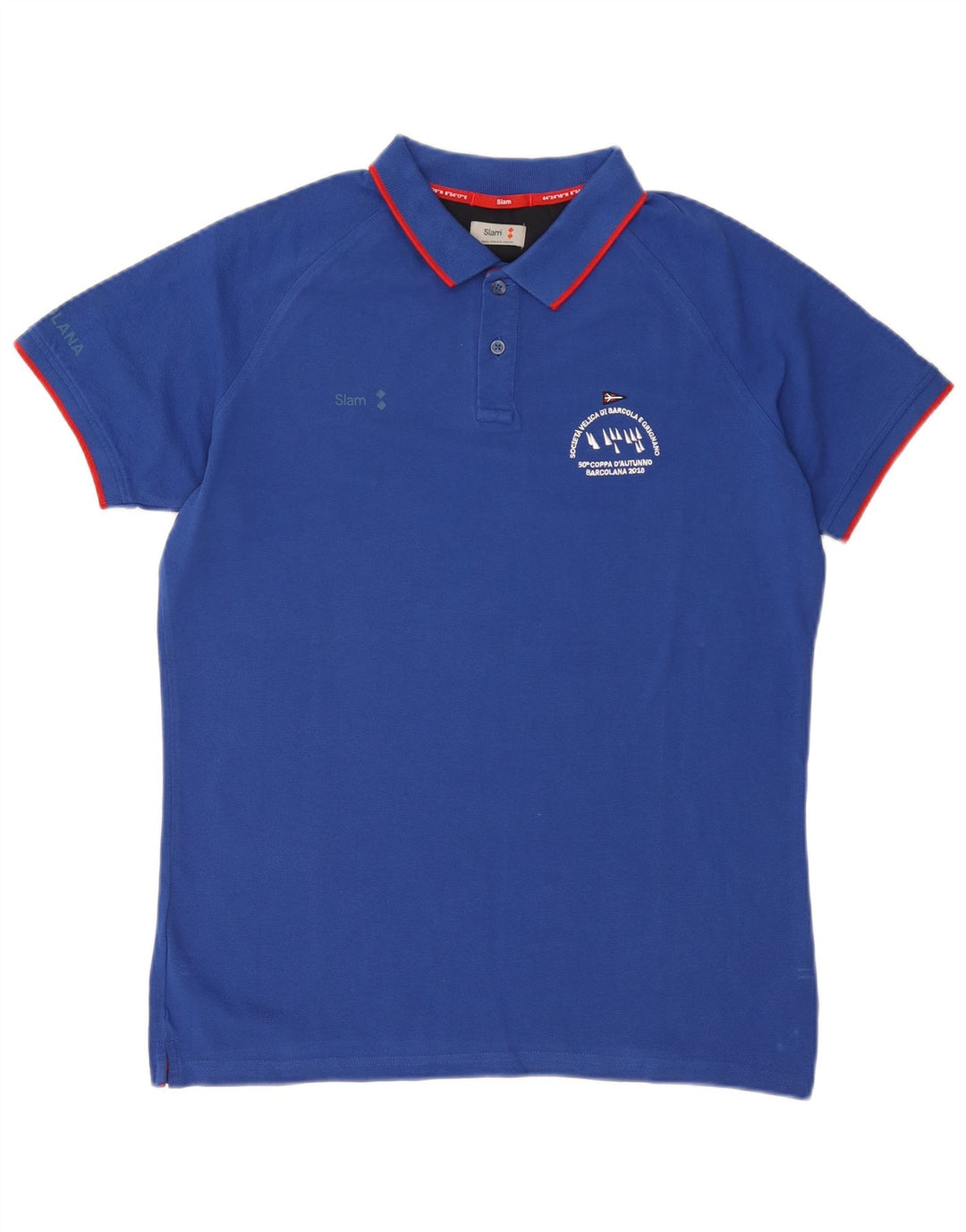 Slam Herre Grafisk Polo Shirt XL Blå Bomuld