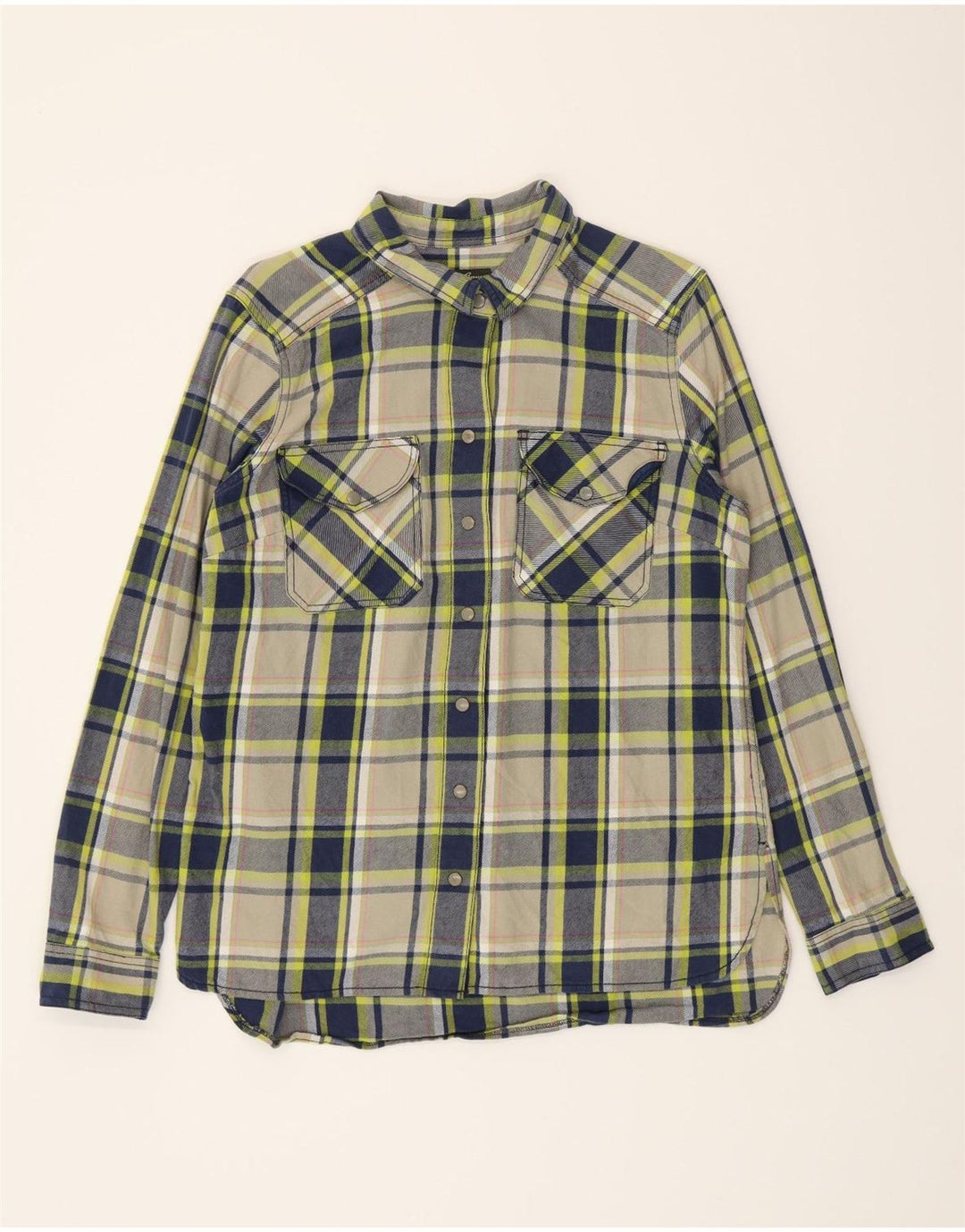 EDDIE BAUER Womens Flannel Shirt UK 16 Large Beige Check Cotton Vintage Eddie Bauer and Second-Hand Eddie Bauer from Messina Hembry 