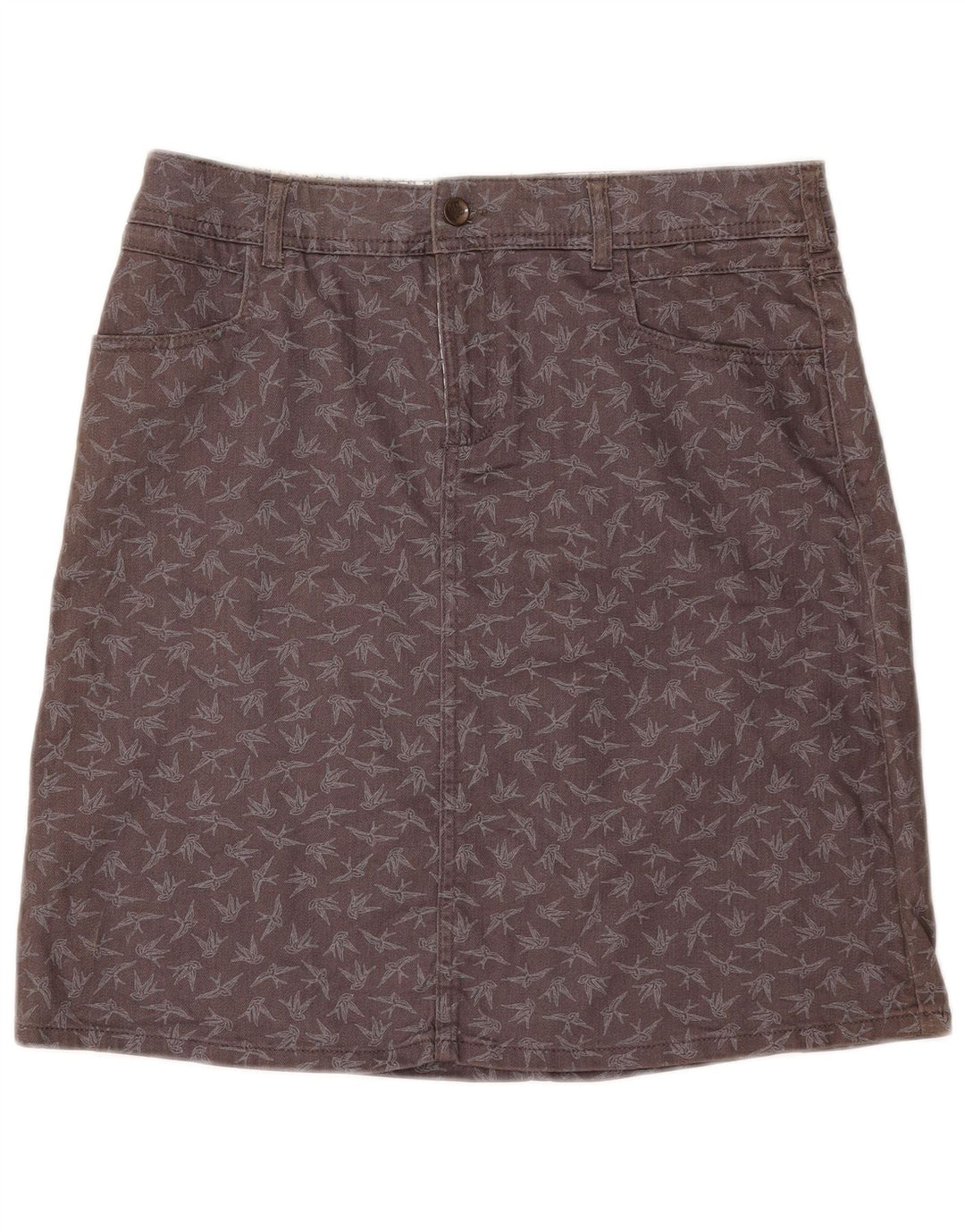 White Stuff Dameabstrakt mønster denimnederdel UK 12 Medium W32 Grå
