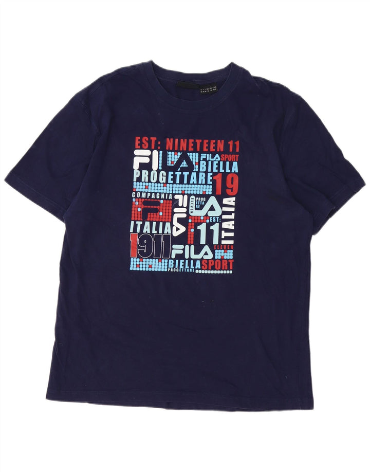Fila Herre grafisk T-shirt Top Medium Marineblå Bomuld