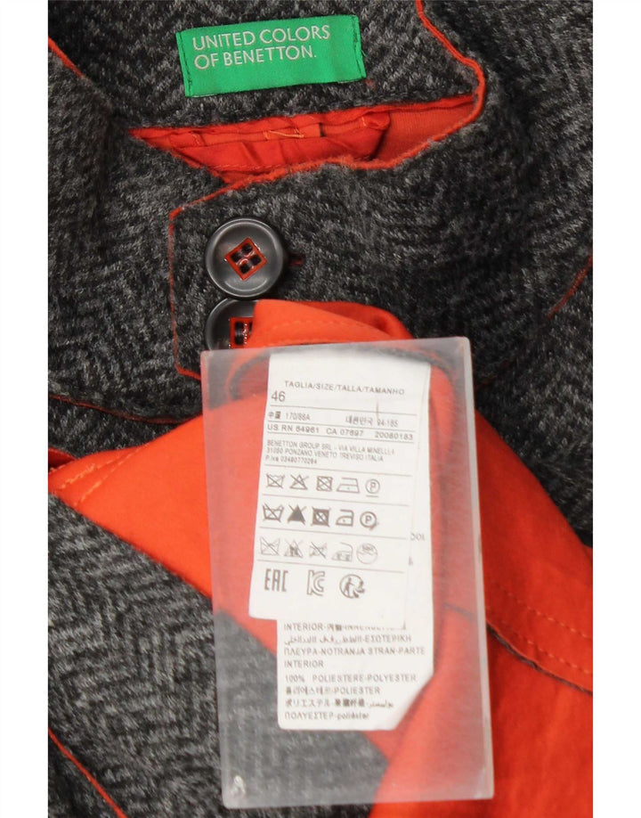 Benetton Herre Utility Jacket IT 46 Lille grå sildebenspolyester