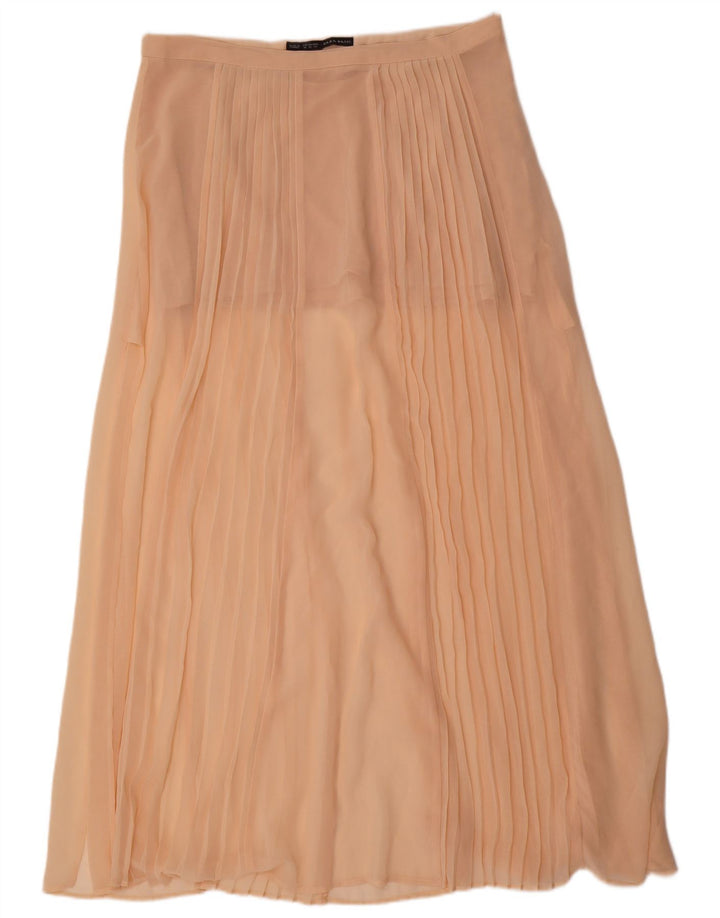 Zara Kvinder grafisk plisseret Maxi-nederdel XL W32 Beige