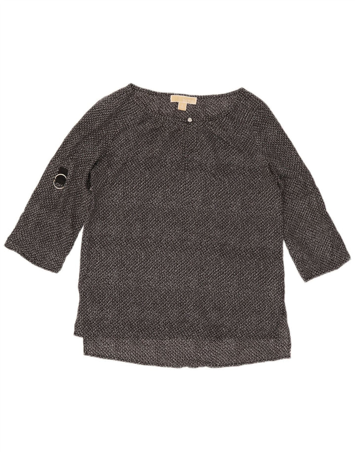 MICHAEL KORS Dame Top 3/4 ærmer UK 10 Lille sort geometrisk polyester