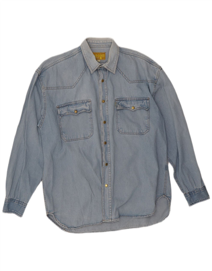 Vintage denimskjorte til mænd, stor blå