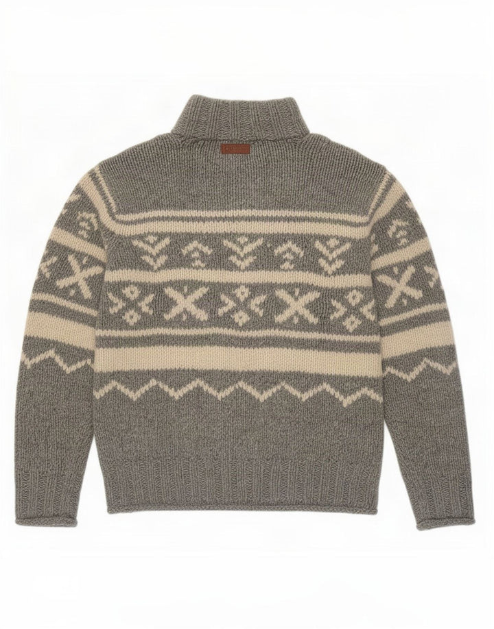 Marlboro Classics Herre Zip Neck Jumper Sweater Large Grey Fair Isle Wool