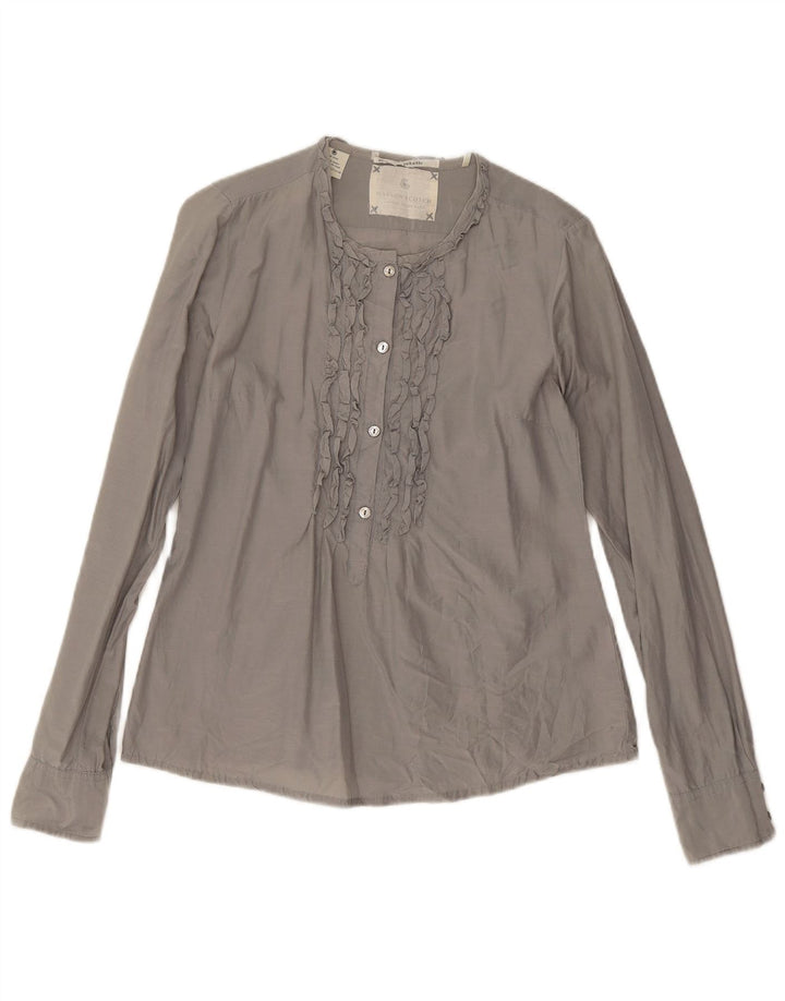 Maison Scotch Dame Langærmet Flæse Front Bluse Top Størrelse 1 Lille Grå