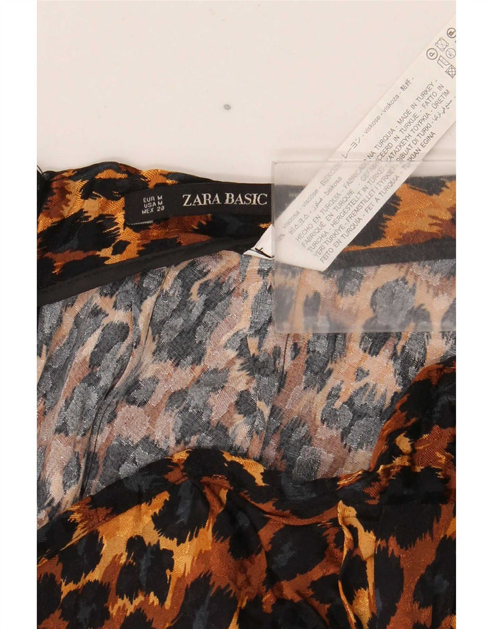 Zara Dame Asymmetrisk Nederdel Medium W28 Brun Animal Print Viscose