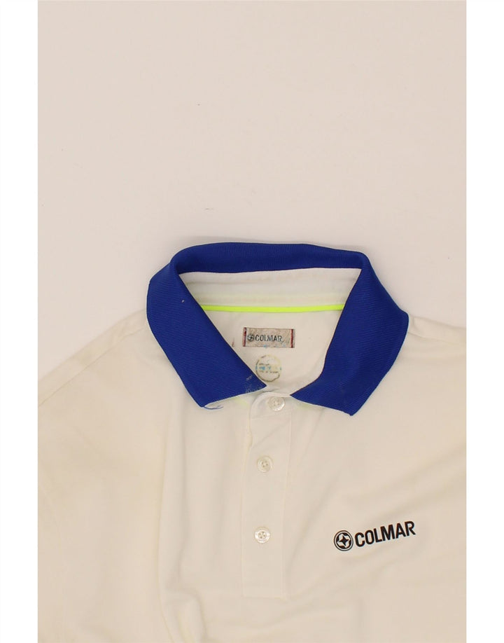 COLMAR Mens Polo Shirt Medium White Polyester Vintage Colmar and Second-Hand Colmar from Messina Hembry 
