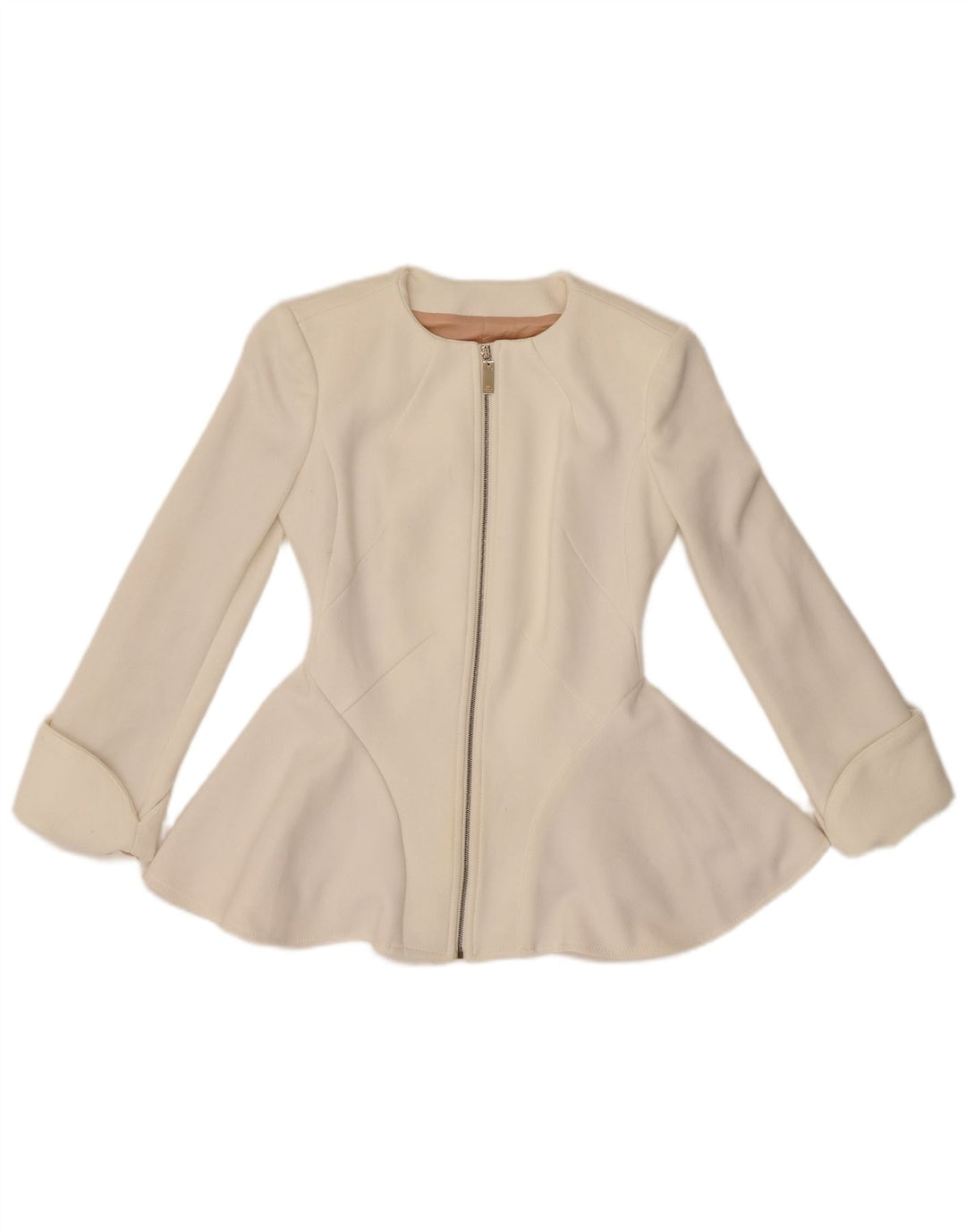 Elisabetta Franchi Dame Blazerjakke med fuld lynlås IT 38 XS Hvid Polyester