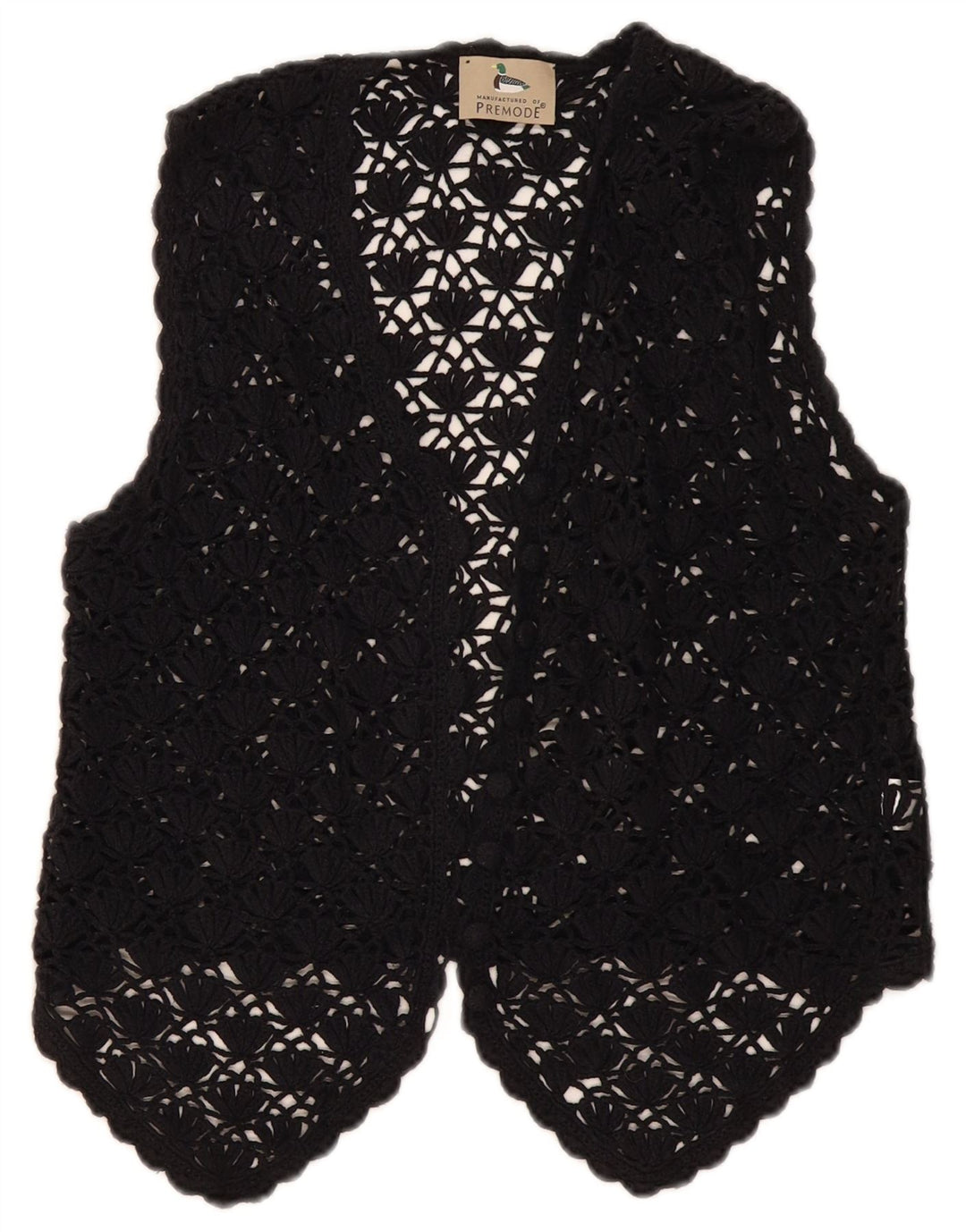 Premode Dame Crop Hæklet Cardigan Top UK 12 Medium Sort Bomuld