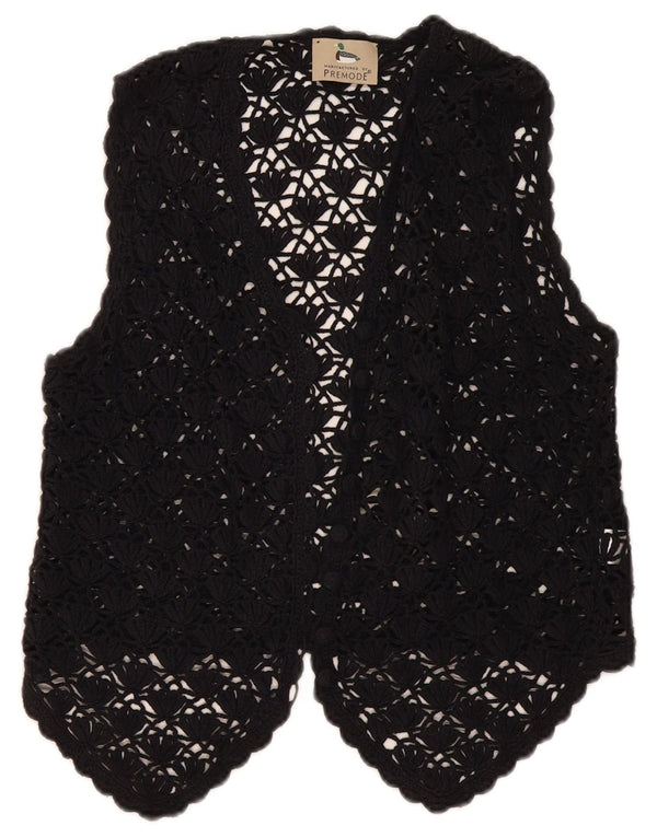 Premode Dame Crop Hæklet Cardigan Top UK 12 Medium Sort Bomuld