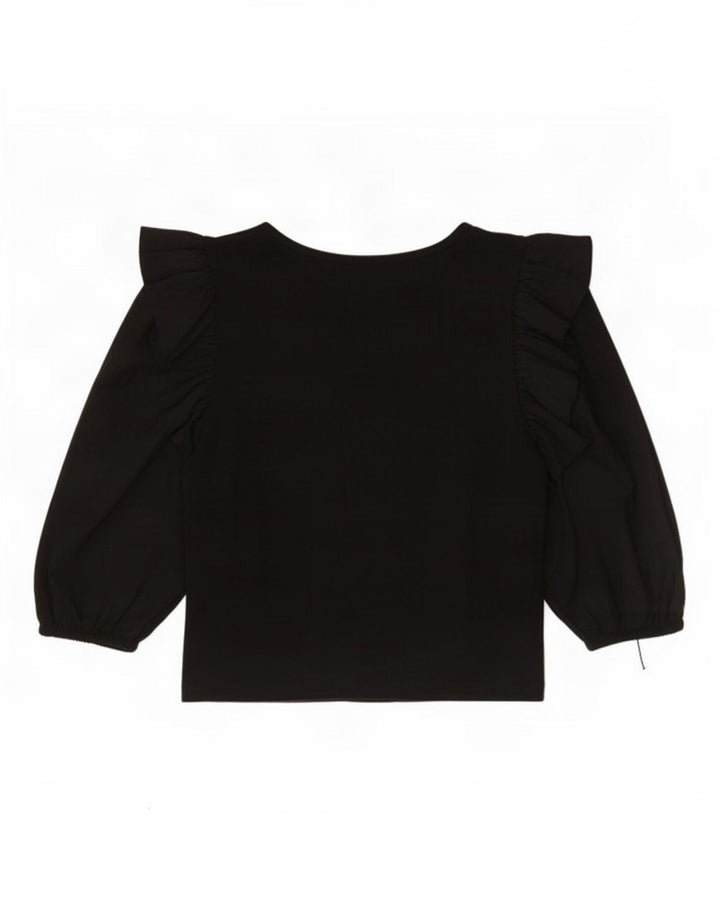 Zara Dame 3/4 ærmet Crop Top UK 12 Medium Sort Bomuld