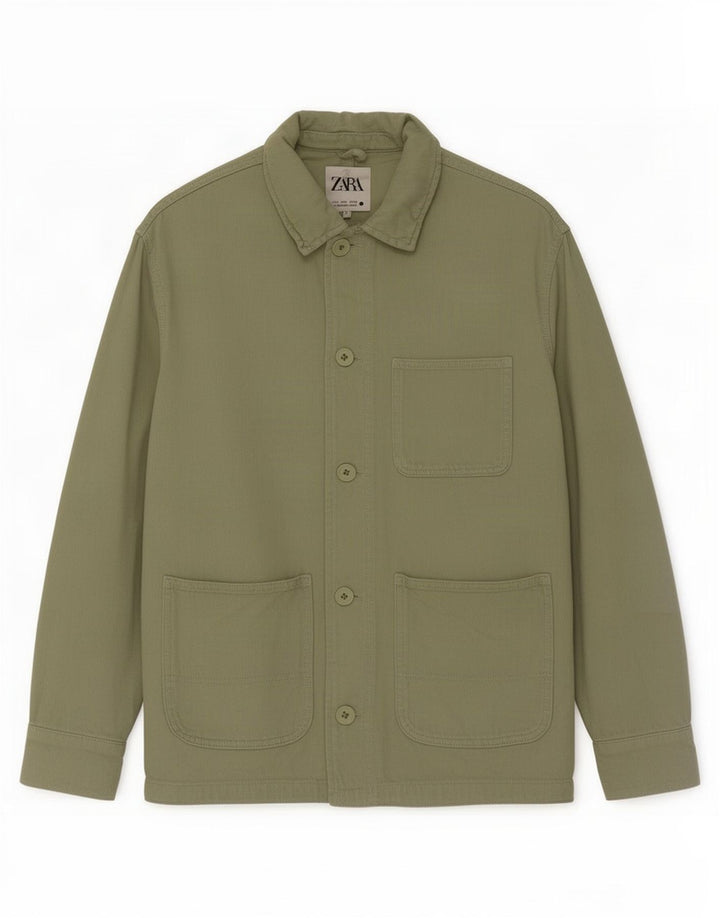 Zara Herre Utility Jacket UK 36 Small Green Cotton