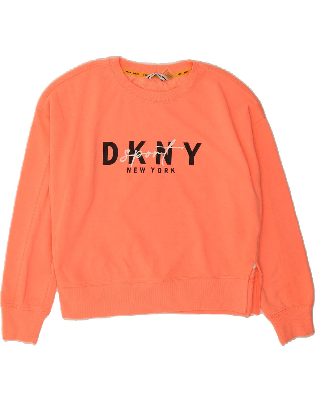 DKNY Womens Oversized Graphic Sweatshirt Jumper UK 10 Small Pink Cotton Vintage Dkny and Second-Hand Dkny from Messina Hembry 